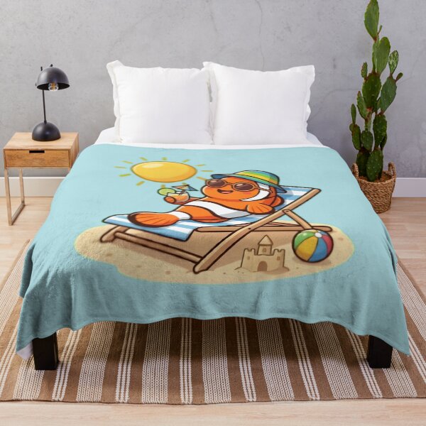 Item preview, Kawaii Clownfish Relaxing on Beach - Summer Sunbath Cartoon designed and sold by WalterAdd.