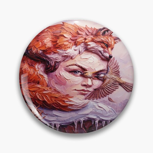 Item preview, Textured Oil Painting of a Human Face Merged With a Red Fox and Wild Birds designed and sold by ARTCREATESHOP.