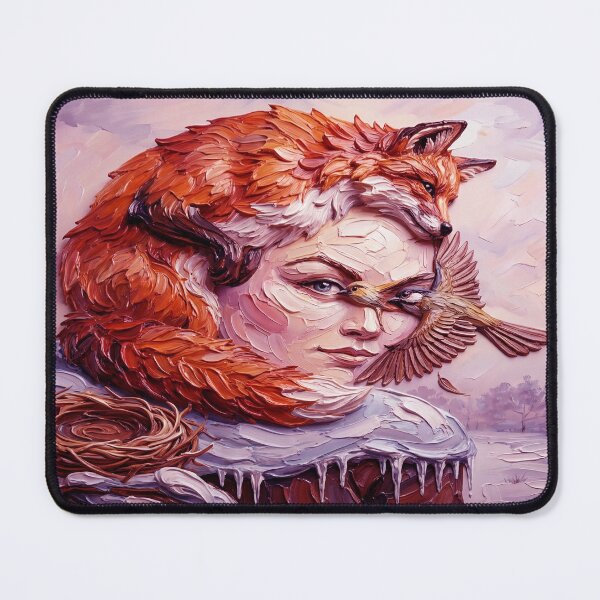 Item preview, Textured Oil Painting of a Human Face Merged With a Red Fox and Wild Birds designed and sold by ARTCREATESHOP.