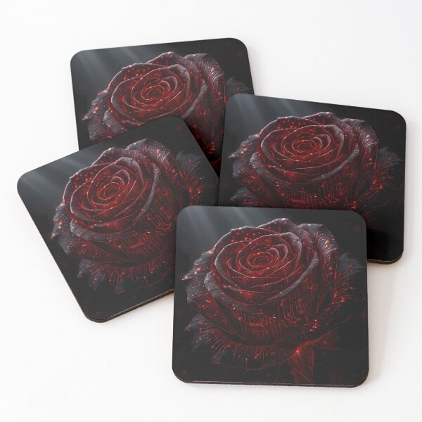 Item preview, Glowing Cybernetic Red Rose with Digital Circuitry and Neon Light Effects designed and sold by Dreamy Armine Art.
