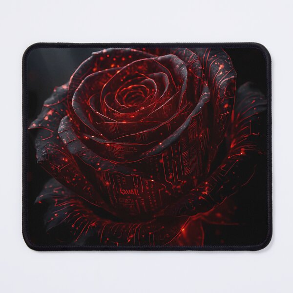 Item preview, Glowing Cybernetic Red Rose with Digital Circuitry and Neon Light Effects designed and sold by Dreamy Armine Art.