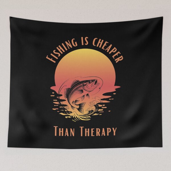 Item preview, Fishing Is Cheaper Than Therapy Vintage Bass Angler Retro Sunset designed and sold by Ladys-Gents.