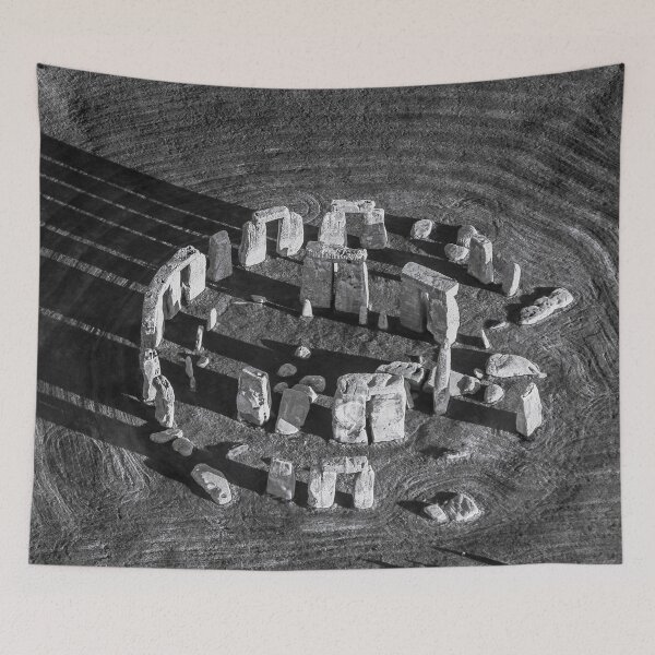 Item preview, Stonehenge aerial drone view summer solstice black and white photographic art print  designed and sold by Astrid Arkhangelsky.
