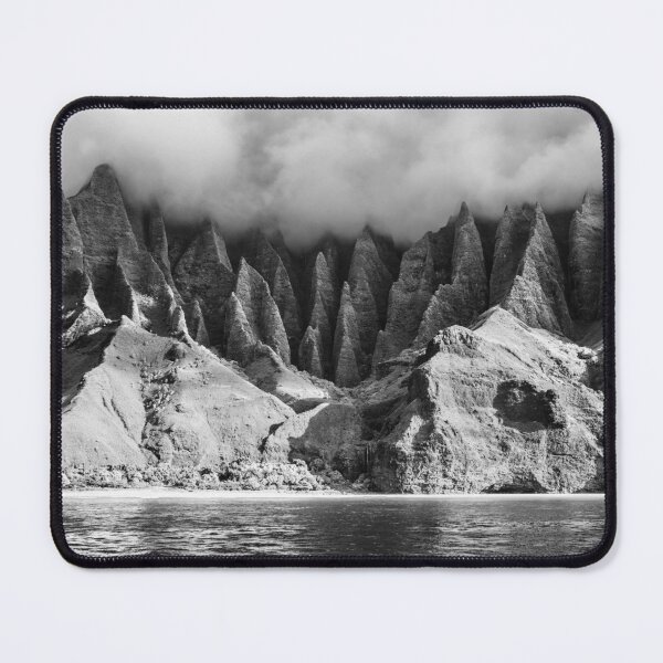 Item preview, Nā Pali Coast, Kalalau Valley, Kauai, Hawaii coastal sunrise black and white photographic art print designed and sold by Astrid Arkhangelsky.