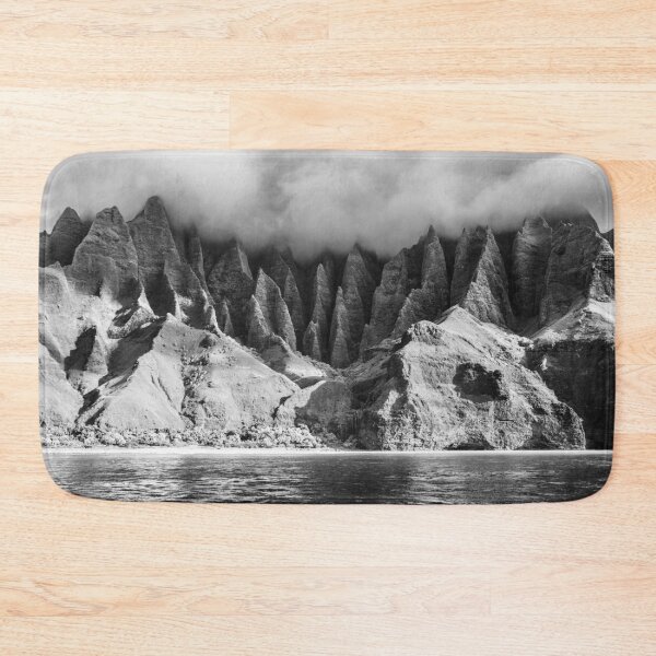 Item preview, Nā Pali Coast, Kalalau Valley, Kauai, Hawaii coastal sunrise black and white photographic art print designed and sold by Astrid Arkhangelsky.