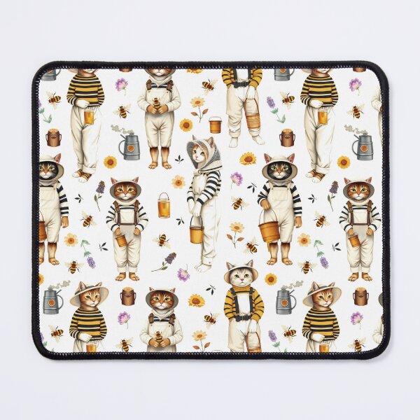 Item preview, Anthropomorphic Cat Beekeeper Cottagecore Pattern | Honey-Inspired Art designed and sold by UnhingedBird.