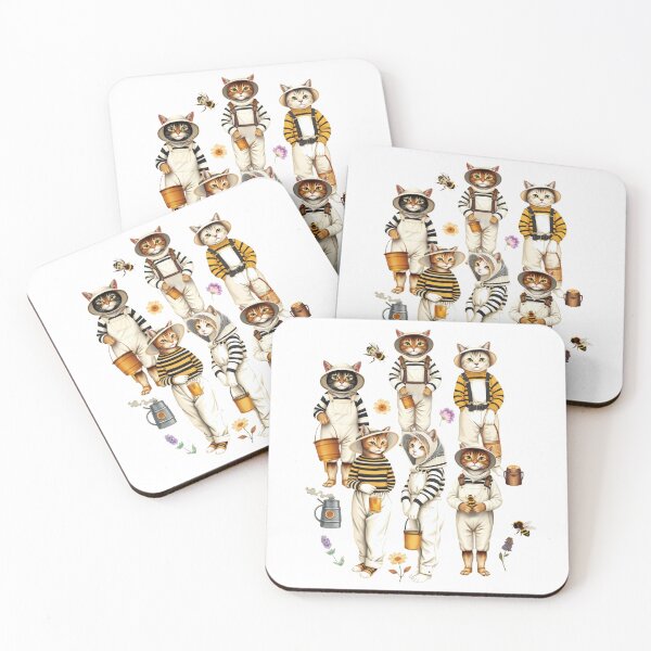 Item preview, Anthropomorphic Cat Beekeeper Cottagecore Pattern | Honey-Inspired Art designed and sold by UnhingedBird.