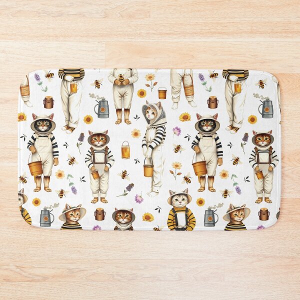 Item preview, Anthropomorphic Cat Beekeeper Cottagecore Pattern | Honey-Inspired Art designed and sold by UnhingedBird.