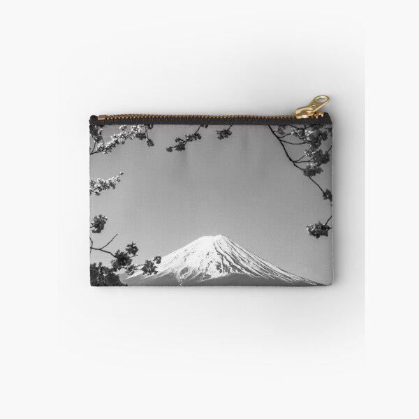 Item preview, Blooming pink cherry blossoms, Mount Fuji, Japan landscape black and white photographic art print designed and sold by Astrid Arkhangelsky.