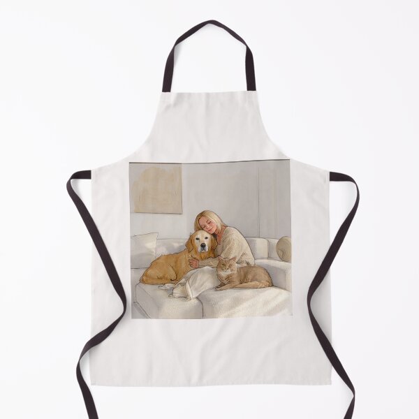 Item preview, Quiet Embrace – Woman, Golden Retriever & Cat in Minimalist Serenity designed and sold by Helios Be. Lavsh.