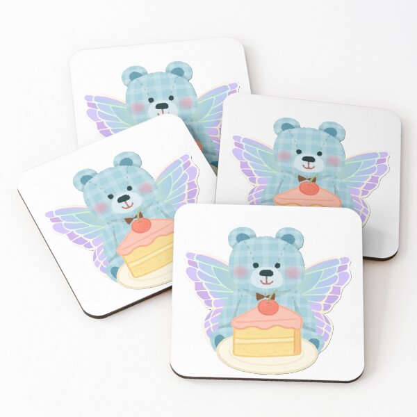 Item preview, winged teddy bear eating cake designed and sold by Cora Gregory.