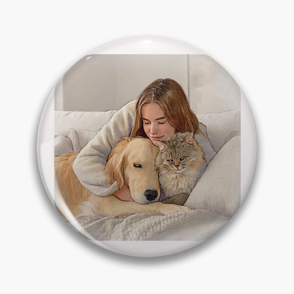 Item preview, Quiet Embrace – Woman, Golden Retriever & Cat in Minimalist Serenity #1 designed and sold by Helios Be. Lavsh.