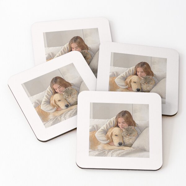 Item preview, Quiet Embrace – Woman, Golden Retriever & Cat in Minimalist Serenity #1 designed and sold by Helios Be. Lavsh.