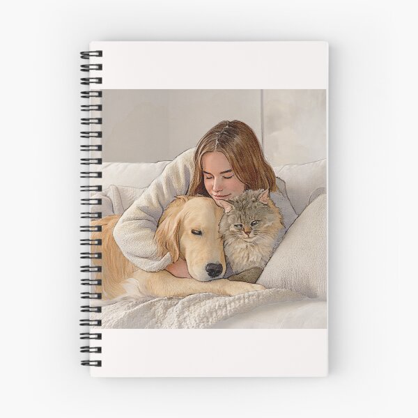 Item preview, Quiet Embrace – Woman, Golden Retriever & Cat in Minimalist Serenity #1 designed and sold by Helios Be. Lavsh.