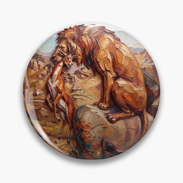 Item preview, Textured Impasto Oil Painting of a Lion and Gazelle in a Dramatic African Savanna Landscape designed and sold by ARTCREATESHOP.