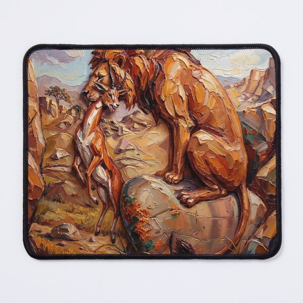 Item preview, Textured Impasto Oil Painting of a Lion and Gazelle in a Dramatic African Savanna Landscape designed and sold by ARTCREATESHOP.