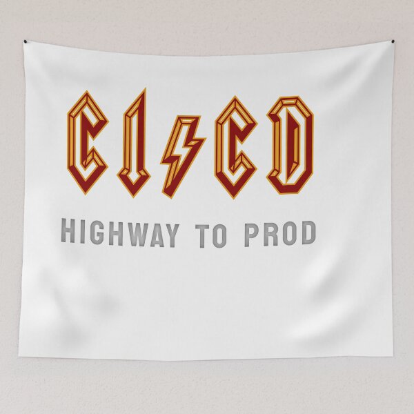 Item preview, CICD Highway to Prod - DevOps - ACDC Rockstar Devops Tshirt Maroon designed and sold by VandoorLabs.