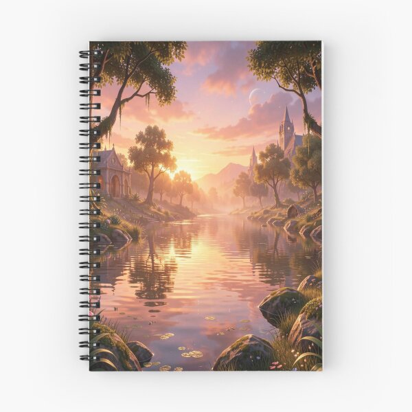 Item preview, Mystic Sunset Atmosphere – Fantasy River Scene with Golden Light and Dreamlike Architecture designed and sold by FotoworldEdel.