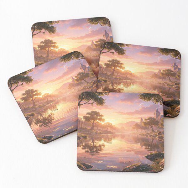 Item preview, Mystic Sunset Atmosphere – Fantasy River Scene with Golden Light and Dreamlike Architecture designed and sold by FotoworldEdel.