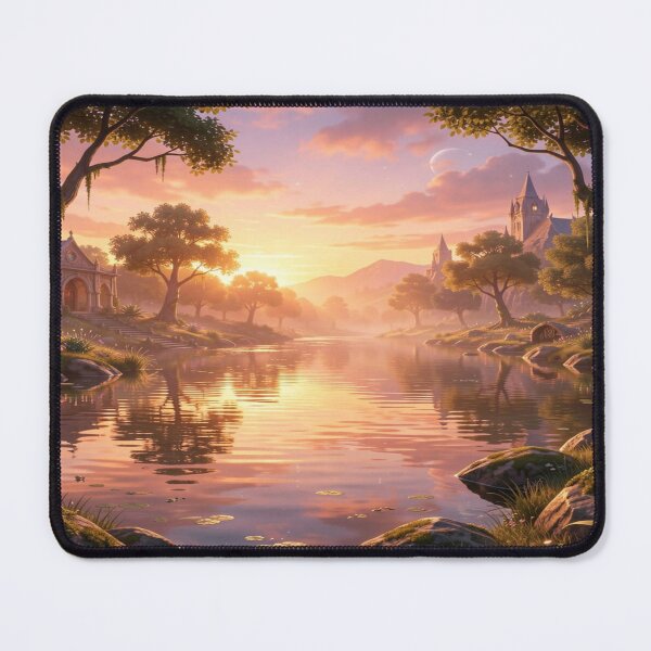 Item preview, Mystic Sunset Atmosphere – Fantasy River Scene with Golden Light and Dreamlike Architecture designed and sold by FotoworldEdel.