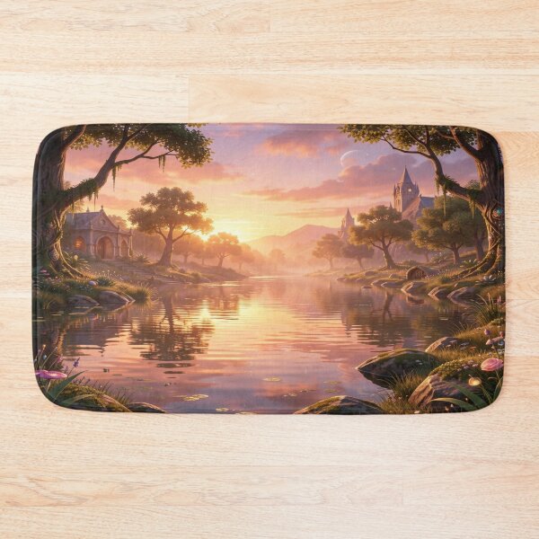 Item preview, Mystic Sunset Atmosphere – Fantasy River Scene with Golden Light and Dreamlike Architecture designed and sold by FotoworldEdel.