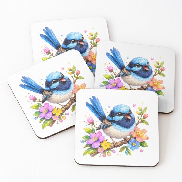Item preview, Cute Fairywren Bird – Floral Branch Design designed and sold by BirdsRbeautiful.