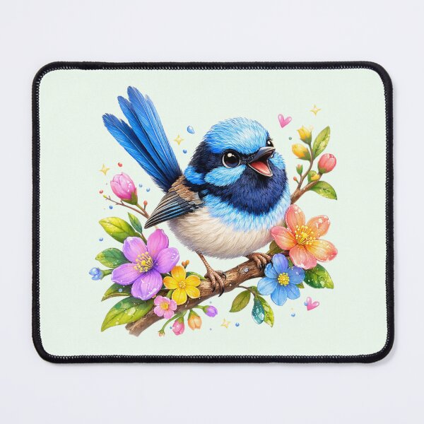 Item preview, Cute Fairywren Bird – Floral Branch Design designed and sold by BirdsRbeautiful.