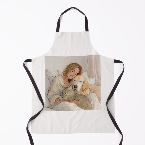 Item preview, Quiet Embrace – Woman, Golden Retriever & Cat in Minimalist Serenity #2 designed and sold by Helios Be. Lavsh.
