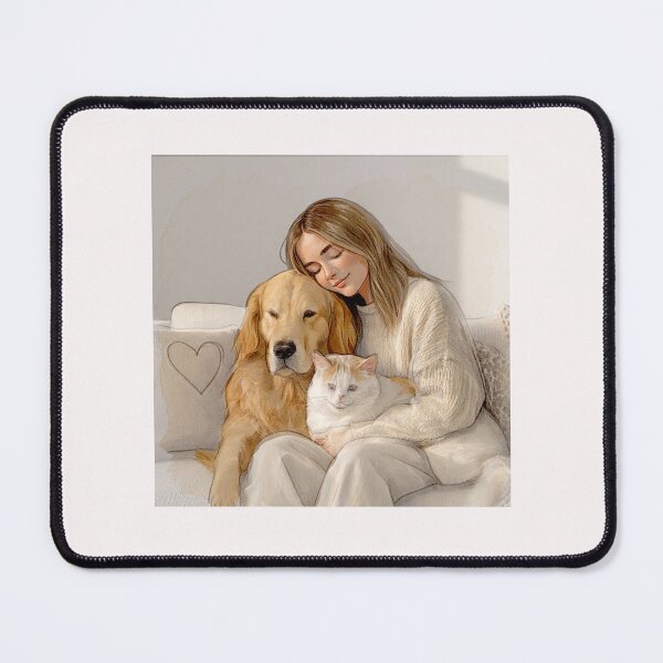 Item preview, Quiet Embrace – Woman, Golden Retriever & Cat in Minimalist Serenity #3 designed and sold by Helios Be. Lavsh.