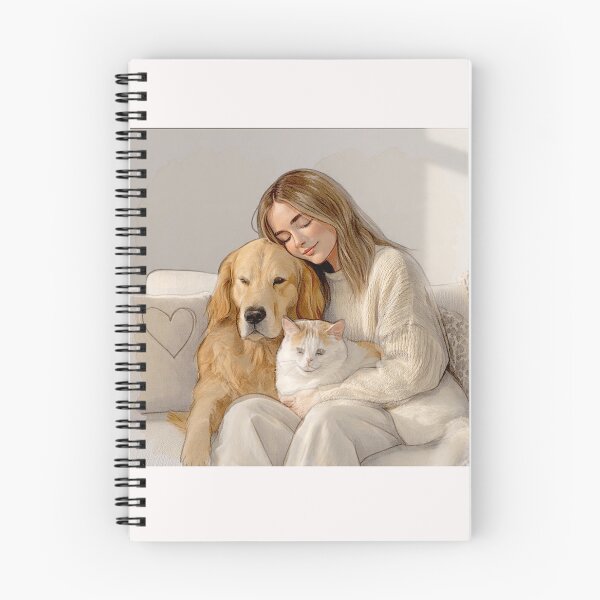 Item preview, Quiet Embrace – Woman, Golden Retriever & Cat in Minimalist Serenity #3 designed and sold by Helios Be. Lavsh.
