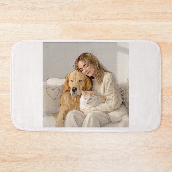 Item preview, Quiet Embrace – Woman, Golden Retriever & Cat in Minimalist Serenity #3 designed and sold by Helios Be. Lavsh.