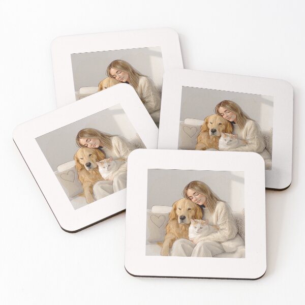 Item preview, Quiet Embrace – Woman, Golden Retriever & Cat in Minimalist Serenity #3 designed and sold by Helios Be. Lavsh.