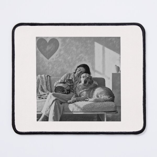 Item preview, Quiet Embrace – Woman, Golden Retriever & Cat in Minimalist Serenity #4 designed and sold by Helios Be. Lavsh.