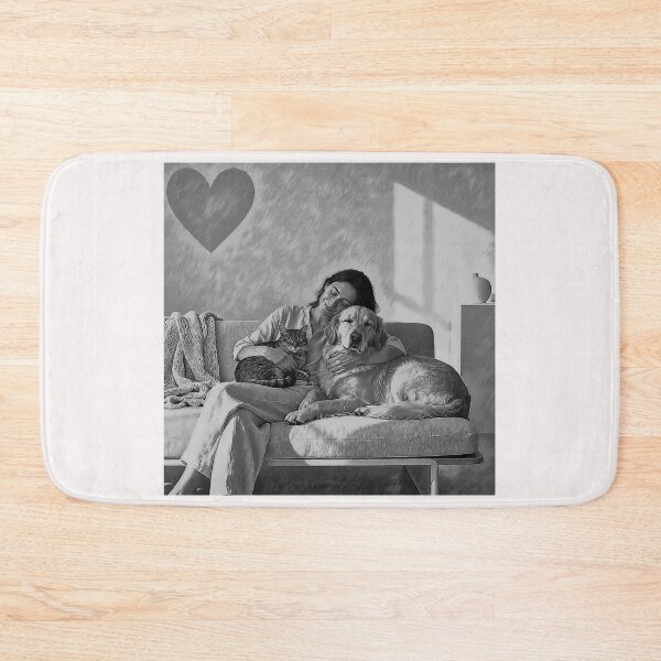 Item preview, Quiet Embrace – Woman, Golden Retriever & Cat in Minimalist Serenity #4 designed and sold by Helios Be. Lavsh.