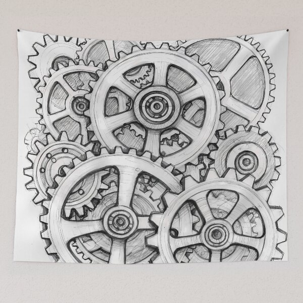 Item preview, Steampunk Gear Art – Mechanical Gears Pencil Sketch Illustration designed and sold by VAGABOND12.