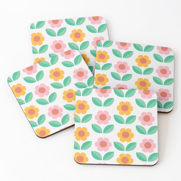 Item preview, Mid mod orange and pink flowers with jade green leaves designed and sold by Yasminepatterns .