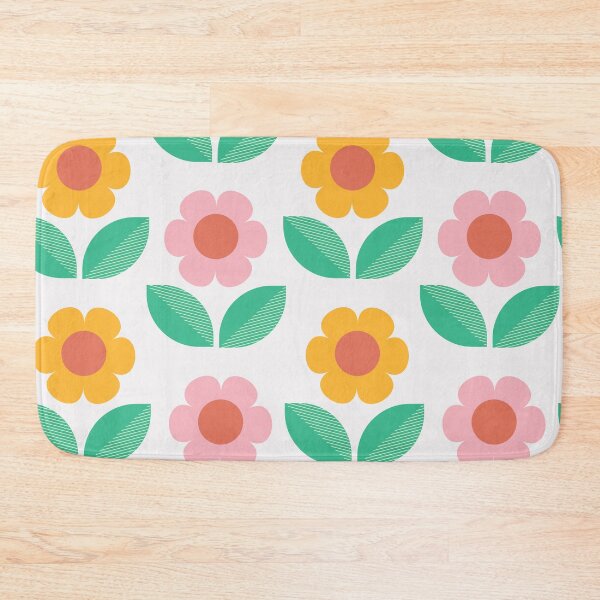 Item preview, Mid mod orange and pink flowers with jade green leaves designed and sold by Yasminepatterns .
