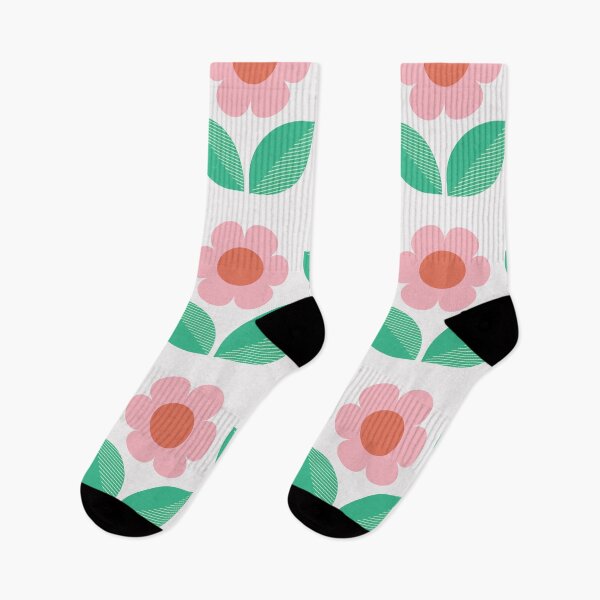 Item preview, Mid mod orange and pink flowers with jade green leaves designed and sold by Yasminepatterns .