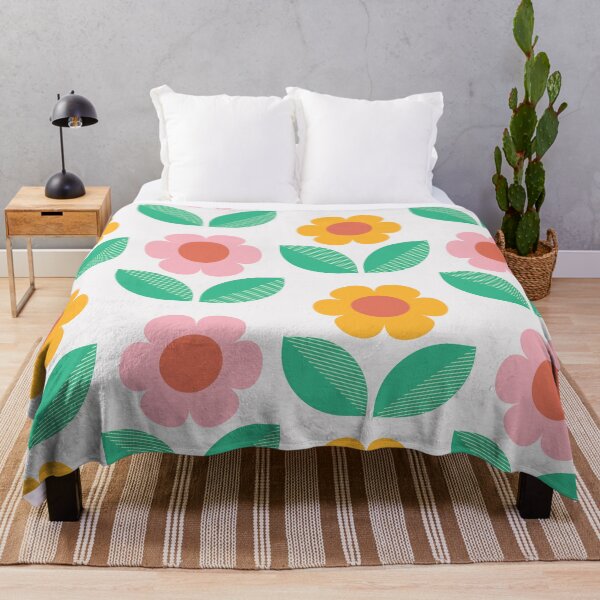 Item preview, Mid mod orange and pink flowers with jade green leaves designed and sold by Yasminepatterns .