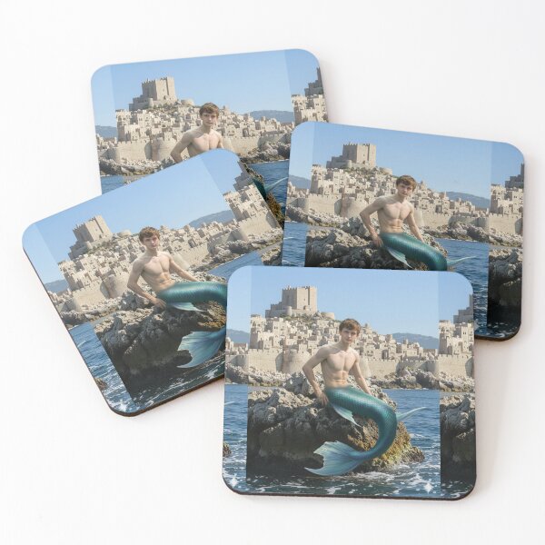Item preview, Male mermaid sit on stone close histori castle designed and sold by Nalimkibard.