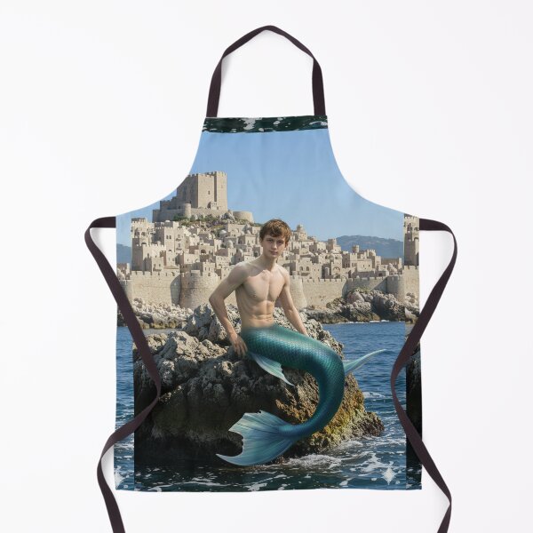 Item preview, Male mermaid sit on stone close histori castle designed and sold by Nalimkibard.