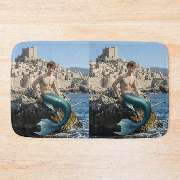 Item preview, Male mermaid sit on stone close histori castle designed and sold by Nalimkibard.