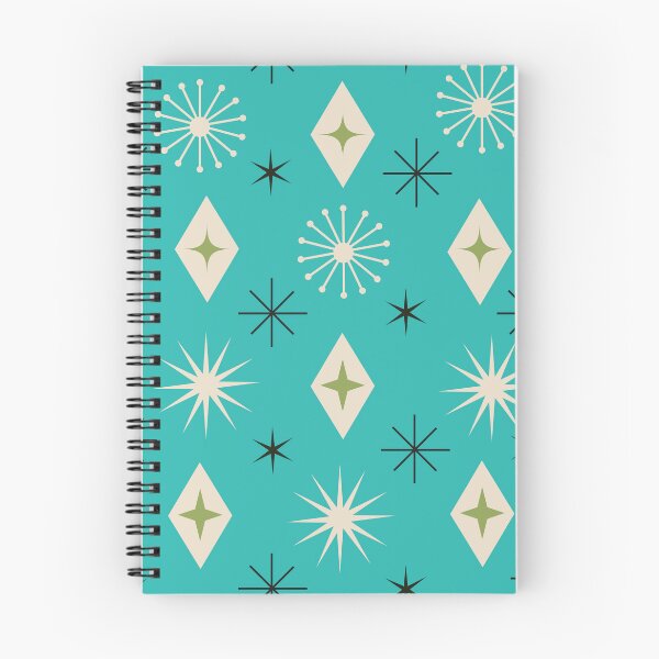 Item preview, Mid Century Atomic starbursts with diamonds in black and beige on teal  designed and sold by Yasminepatterns .