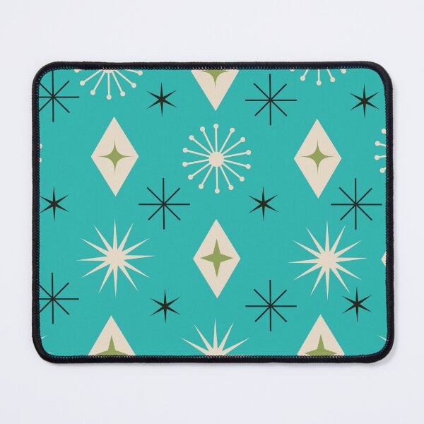 Item preview, Mid Century Atomic starbursts with diamonds in black and beige on teal  designed and sold by Yasminepatterns .