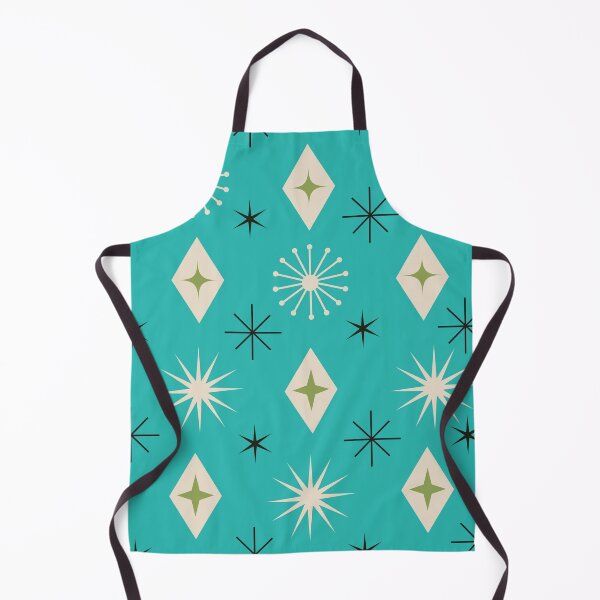 Item preview, Mid Century Atomic starbursts with diamonds in black and beige on teal designed and sold by Yasminepatterns .