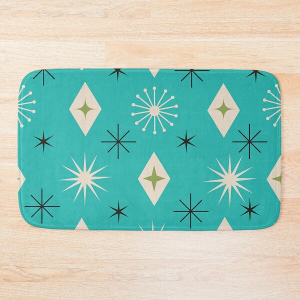 Item preview, Mid Century Atomic starbursts with diamonds in black and beige on teal  designed and sold by Yasminepatterns .