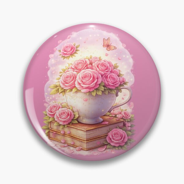 Artikelvorschau, Booklover pink, Romantische Rosen Teetasse – Vintage Blumen Aesthetic mit Büchern & Schmetterling entworfen und verkauft von MrsMimpi.