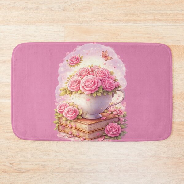 Item preview, Booklover Pink, Romantic Roses Teacup – Vintage Floral Aesthetic with Books & Butterfly designed and sold by MrsMimpi.
