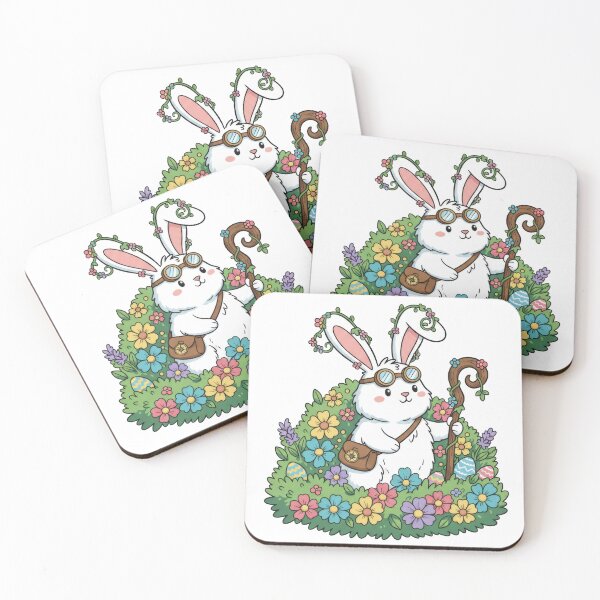 Item preview, Cute happy cartoon bunny animal character illustration in spring flower bush with easter egg designed and sold by Jdee23.