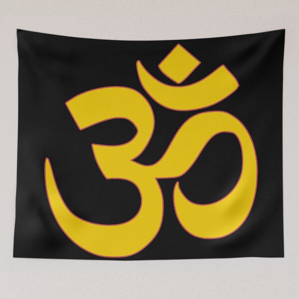 Item preview, om symbol in yellow color, zen yoga meditation spiritual positive energy design designed and sold by rikyfreestyle.